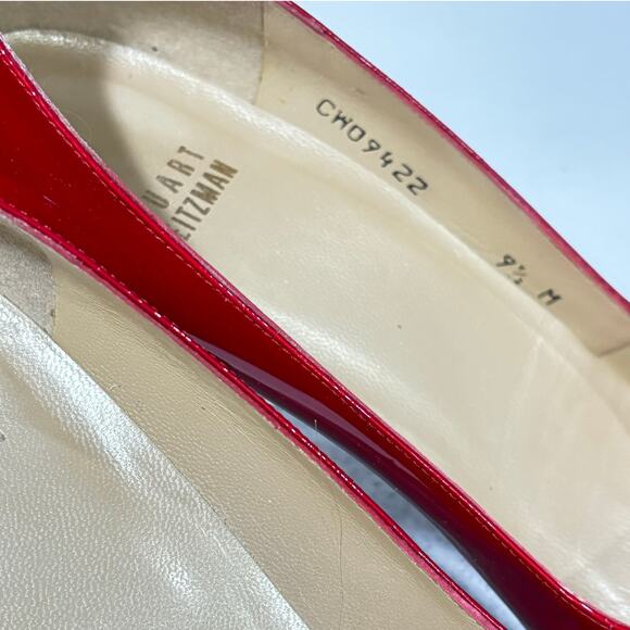 Stuart Weitzman dressy shoes 9.5M red patent open toe high stiletto heel pumps - Picture 7 of 10